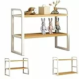 Ulluthu Schreibtisch Regal Organizer, Schreibtisch Bücherregal Klein, Büro Schreibtischregal Tischregal Holz Aufbewahrungsregal Gewürzregal mit 2 Ebenen l für Büro, Küche, Wohnzimmer, 39.6x20x38.8cm