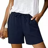 Uniexcosm Shorts Damen Sommer Bermuda Shorts High Waist, Locker Kurze Hose mit Taschen Atmungsaktive Viskose Stoffhose für Urlaub Strand Alltag Schwarz 3XL B:Marineblau L
