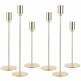 AUMAYCO Kerzenständer Gold 6 Set, Vintage Metall Goldene Kerzenhalter, Elegante Dekorativer Hoch Stabkerzenhalter für Tischdekoration Hochzeit, Esstisch, Wohnkultur