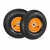 Relaxdays Sackkarrenrad 2er Set, 4.10 3.50-4, luftbereift, Stahlfelge, 136 kg, Schubkarrenrad, Ersatzrad, schwarz/orange