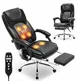 COLAMY Ergonomischer Chefsessel aus Leder mit 6-Punkt-Massage & 3-Stufen-Heizfunktion, höhenverstellbar, verstellbare Rückenlehne, ausziehbare Fußstütze – Büro & Home Office, Schwarz