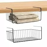 UISEBRT Hängekorb Metall 2er Set, Schrankkörbe Aufbewahrungskorb Schwarz für Küche, Speisekammer, Bad, Büro, Bücherregal, Kleiderschrank – Unterregal Organizer mit einfacher Montage