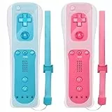Leikurvo 2x Wii-Fernbedienung, WiiController Gamecontroller Wireless Remote Bewegungssensor Vernbedinung Ersatz Gamepad Controller für Wii&Wii-Konsole, mit Silikonhülle und Handschlaufe(Rosa+Blau)