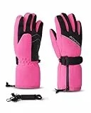 Caracaleap Schneehandschuhe für Kinder 8-12, Kinder Schnee Ski Handschuhe Wasserdicht Thinsulate Warm Winter Handschuhe für Jungen Mädchen 6-8 Schwarz 10-12Y Hot Pink 10-12Y