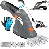 MASKO® Grasschere Strauchschere Set mit Akku 7,2V 2000mA/h elektrische Garten Heckenschere Rasenschere Inkl. Ladegerät, Handschuhe Grasmesser, Strauchmesser & stiel Teleskopstange 90-130cm mit Rädern