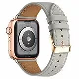 QAZNZ Lederarmband Kompatibel mit Apple Watch Armband 40mm 41mm 38mm, Kompatibel mit iWatch Series 8 7 6 5 4 3 2 1 & iWatch SE,Ultra (38mm 40mm 41mm, Hellgrau/Roségold)