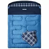Poepore Doppelschlafsack Flanell für Erwachsene Deckenschlafsack Baumwolle 2 Personen Winter mit 2 Kissen und Tragetasche für Outdoor Camping Wandern 233 * 157CM Blue