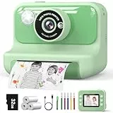 Hangrui Sofortbildkamera Kinder, 2,4 Zoll Kinderkamera Sofortbildkamera mit 32G Karte & Druckpapier, 1080P Kamera Kinder Sofortdruck mit Farbige Stifte, Geschenk für Kinders 3-12 Jahren-Grün