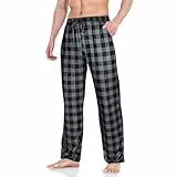 AUYAO Pyjama für Herren Schlafanzughose Pyjamahose Herren Dehnbare Leicht Pyjamshorts Nachtwäsche Pyjamaunterteil Freizeithose Loungehose Männer mit Elastischer Bund und Kordelzug (Grau kariert, L)