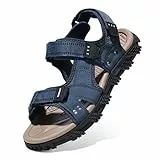 OutPro Herren Wandersandalen Sport Sandalen Wasserdichte Bequeme Ledersandalen Sandale verstellbare Outdoorsandalen (Dunkelblau, Erwachsene, Herren, 43, Numerisch, EU Schuhgrößensystem, M)