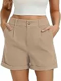 Belle Poque Damen Musselin Kurze Hose Sommer Bermuda Hose Stretchy Gerades Bein Lässige Freizeit High Waist Shorts mit Taschen Hell Kamel S