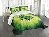 ABAKUHAUS Blatt Tagesdecke Set, Esoteric Mystical, Set mit Kissenbezügen Waschbar, für Doppelbetten 220 x 220 cm, Lindgrün