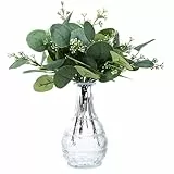 KALIONE 12 Stück künstliche Eukalyptus blätter in Silberdollarform, Stiele und künstliche Zweige mit Weißen Samen, 29cm Lange Dekorative Grünpflanzen für Vasensträuße, Blumenarrangements