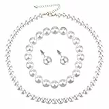 Yolev Perlenschmuck Set, Weiß Perlen Schmuck Braut Hochzeitsschmuck Kunstperlen Halskette Armband Ohrringe Schmuckset für Wedding Hochzeit Party Geschenke