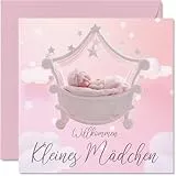Stuff4 Karte zur Geburt Mädchen - Willkommen Kleines Mädchen - Babykarten zur Geburt Baby Karte Geburt Babyparty Herzlichen Glückwunsch, 145mm Glückwunschkarten Geburt Grußkarte