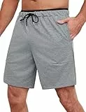 Wayleb Trainingshose Herren Kurz Sommer Baumwolle Jogginghose Sport Shorts Leicht Atmungsaktiv Gym Kurze Hose Männer Laufhose Casual Schlafhose mit Kordelzug und Seitentaschen, Grau 3XL