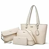 YTL Damen Handtasche Tote Shopper Groß Schultertasche Umhängetasche Geldbörse Kartenhalter Tasche 4-teiliges Set für Büro Schule Einkauf Reise Geschenk Beige