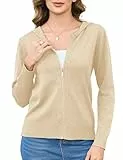 Aottori Strickjacke Damen Kurz Cardigan mit Kapuze Reißverschluss Langarm Kapuzenpullover Herbst Winter Jacke Elegant Casual Strickcardigan Pullover Outerwear Strickmantel Aprikose M