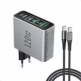 ANYKON 120W USB C Ladegerät, 4-Port 100W & 20W Laptop Schnellladegerät mit 2 m 100 W USB C Kabel, USB C Netzteil Für MacBook Air Pro, iPad, iPhone 17 16 15 14 Pro/Pro Max, Samsung, Switch