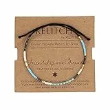KELITCH Boho-Farbe Kristall Shell Perlen Freundschaft Armbänder Handgemachte Strand Armband Armreifen Schmuck Für Frauen (Blau Schwarz 88L)