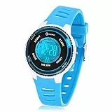 Juboos Kinder Digitaluhren, 7 Farben LED-Licht, Wasserdicht, Alarm, Stoppuhr, Outdoor Armbanduhr für Kinder 5-18 Jahre (Blau Weiß)