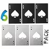 WZLEMOM 6 Stück Set Flaschenöffner, Pokerflaschenöffner, personalisierter lustiger Bierflaschenöffner, Edelstahl flach Casino Flaschenöffner, biergeschenke, Spaten Bieröffner, 3 Silber & 3 Schwarz