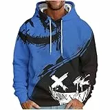 UHouse Hoodie Herren Y2k Kapuzenpullover Baumwolle Freizeit Hoody Männer Herbst Winter Pullover mit Kapuze Coole Sweatshirt Fashion Techwear Streetwear Camouflage Casual Kapuzenpulli Blau XXL