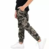 Rolanko Hose Für Jungen Joggerhose Camouflage Baumwolle Mit Elastischem Bund Für Kinder Slim Fit, Tarnfarbe Grau Größe: 170/13-15 Jahre