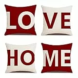 MYCDXE Dekorativ Kissenbezüge 4er Set Love Home Kissenbezug Kissenhülle Baumwolle Leinen Werfen Sie Kissenbezüge 40x40cm