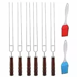 Grillbürste,Grill-Werkzeug-Set, 6 Stück, U-Förmige Grillgabel-Spieße Aus Edelstahl, Mit 2 Silikon-Backöl-Bürsten.