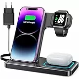 DUMTERR 3 in 1 Apple Ladestation für Apple Watch und iPhone iPod, iPhone Ladestation für iPhone 16 15 14 13 12 11 Pro Max,Wireless Charger für Apple Watch Serie/AirPods - Faltbare & tragbare(Schwarz)
