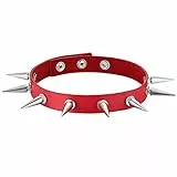 OIDEA Damen Leder Choker Halsband: Rot Echt Lederhalsband Nieten Spitze Sexy Punk Rock Halsschmuck Kostüm Party Alltag für Frauen Mädchen