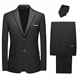 KUDMOL Herren Anzüge 2 Teilig Klassisches Smoking Zwei Knöpfe Herrenanzug Sakko Hose mit Schwarzer Krawatte（Schwarz,3XL）