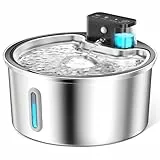 PawPoll Katzenbrunnen Kabellos mit Bewegungsmelder 4200mAh Batteriebetrieben, 3.2L Edelstahl Trinkbrunnen für Katze mit Leise Wasserpumpe, LED, Leicht zu Reinigen Katzen Wasserbrunnen