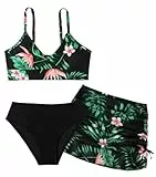 SEAUR Mädchen Bikini Set mit Rock 3 Teilig Badebekleidung Gepolstert Teenager Bademode Modisch Gedruckt Badeanzug Kinder - 150