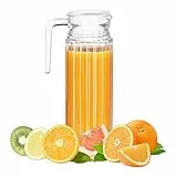 Relaxdays 2 x Saftkrug 1 l, Gastro, Henkel, Glas, spülmaschinenfester Pitcher, Wasserkaraffe, Deckel, schmale Form, klar