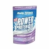 Body Attack POWER PROTEIN 90 - Blueberry Yoghurt - 500g Beutel - Mehrkomponenten Protein Pulver, Made in Germany - Mit BCAA, Vitaminen & L-Carnitin - Protein Shake extra cremiger Geschmack