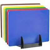 HENDI Satz mit 6 Schneidebrettern HACCP mit Rack, farbig, 6 Stück, Schneidebrettset, spülmaschinenfest, 450x300x(H)10mm, Polyethylen, Polypropylen