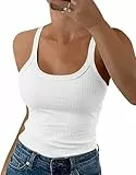 Wenrine Damen Spaghetti Tops Sexy U-Ausschnitt Tank Top Sommer Gerippt Tanktop Slim Fit Einfarbig Camisole(Weiß,L)