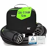Green Cell GC Snap Typ 2 Ladekabel 11kW 5m 16A für EV Elektroautos Typ 2 auf Typ 2 3-Phasig TÜV Kompatibel mit Model Y 3 S X, ID.3, ID.4, Q4 e-tron, i4, iX1, 500e, Enyaq, EV6, EQA inkl Premium Koffer