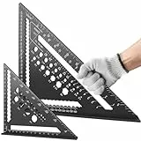 flintronic Zimmermannswinkel Set, 2PCS Multifunktional Anschlagwinkel, 18cm+30cm, Aluminium Lineal Winkelführung Inkl. Flachem Zimmermannsbleistift zum Messen von Winkeln (Schwarz)