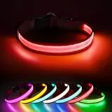 Jewyow Leuchthalsband Hund, Hundehalsband Leuchtend, 7 in 1 Farben Leuchthalsband Hund, Wiederaufladbares USB-C LED Halsband mit Wasserdicht für Kleine,Mittlere,Große Hunde-Rot-S