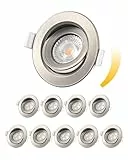 EDISHINE LED Einbaustrahler 230V, Flach Dimmbar LED Spots, 64mm Schwenkbare Einbauspots, Warmweiß 3000K, 5W 400LM Einbauleuchten, Ersatz für 50W Halogenlampe, Nickelfarbe, 10er Set