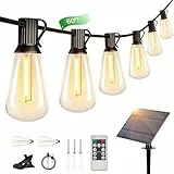 Solar Lichterkette Aussen 18M, ST38 LED Lichterkette Glühbirnen Außen 25+2 Plastik Birnen Wasserdicht IP65 für Outdoor, Garten,Terrasse,Hochzeiten,Bäume,Party Deko, 2200K Warmes Weiß 60FT