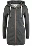 OXMO OXVicky Straight Sweat Zip-Hoodie Damen Sweatjacke Kapuzenjacke Hoodie mit Kapuze Kordel Eingrifftaschen Regular fit, Größe:M, Farbe:DAR Grey M (798288)