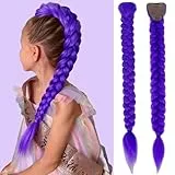 Fmlara Rumi Kostüm Kinder, 60cm K-Pop Dämonenjäger Lila Perücke mit Zöpfen, Hitzebeständige Synthetikfaser, Realistische Cosplay-Requisite für Damen und Herren, Halloween, Weihnachten