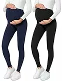 Be Mammy Lange Umstandsleggings 2er Pack aus Baumwolle Leggings für Schwangere Umstands Leggings Schwangerschafts Unterhosen mit Hoher Bund BE20-230 (Schwarz/Marineblau, L)