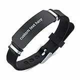 JewelryWe Schmuck Herren Armband mit Gravur, Personalisierte Namen Edelstahl Gummi Silikon Sport Handgelenk Identifikation ID Tag Armbänder Armreifen für Männer Frauen Kinder Einstellbar Schwarz