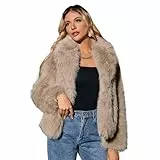 Kate Kasin Damen Kunstpelzmantel Langarm Revers Kurzmantel Jacke Kurzer Faux Pelz Winterjacke Kunstfell Oberbekleidung Khaki S