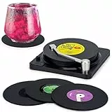 Valdivia Retro-Vinyl-Schallplatten Untersetzer mit Spieler, 6 Stück Untersetzer Gläser für Getränke, Bars, Partys, Büro, Cafés, Tee, Coole Wohnkultur und Einzigartige Einweihungsgeschenke